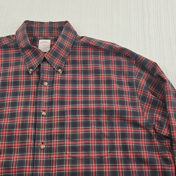 Brooks Brothers 346 Shirt Men's XL Red Black Plaid Old Money Non-Iron EUC LN - Picture 5 of 14